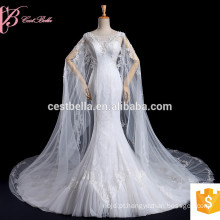 Alibaba Mermaid Wedding Dress Decoração de renda com manga comprida com trem longo